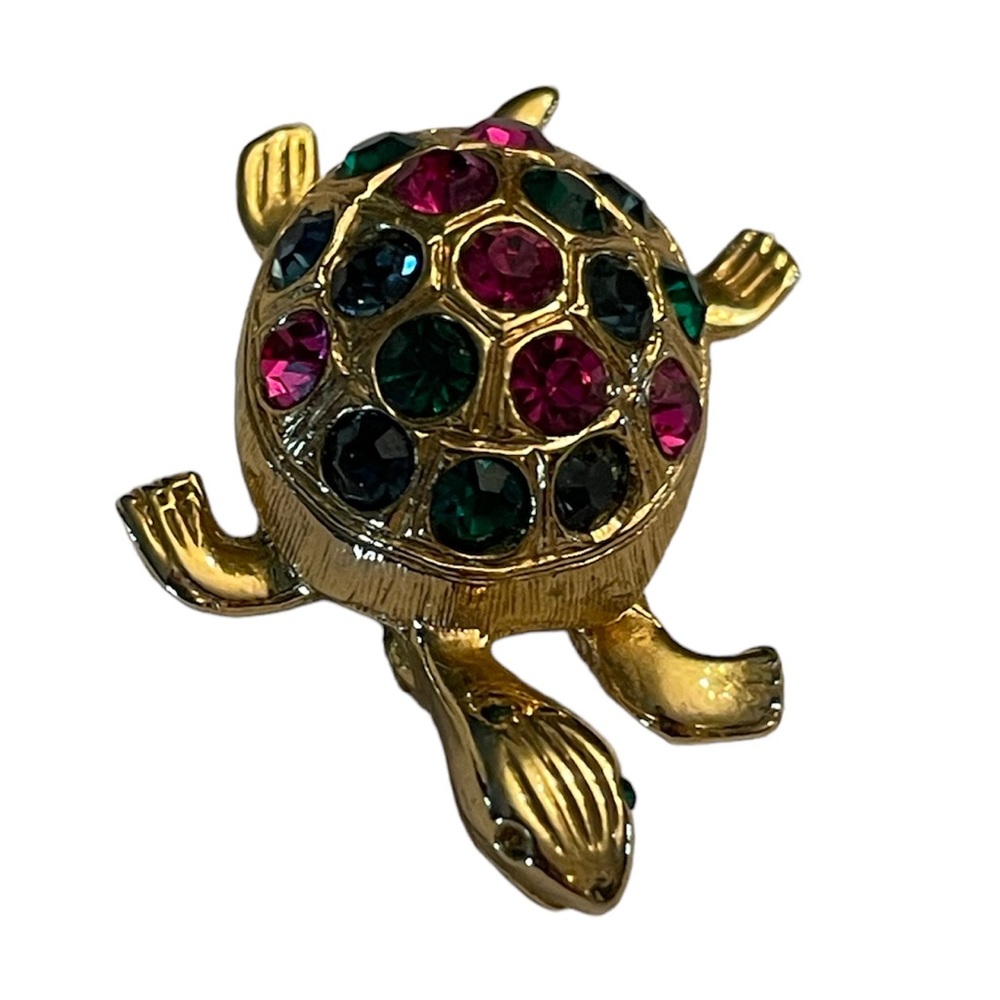 Vintage Turtle pin Gold tone Tortoise/Turtle Rhinestone Pin Vintage  Brooch